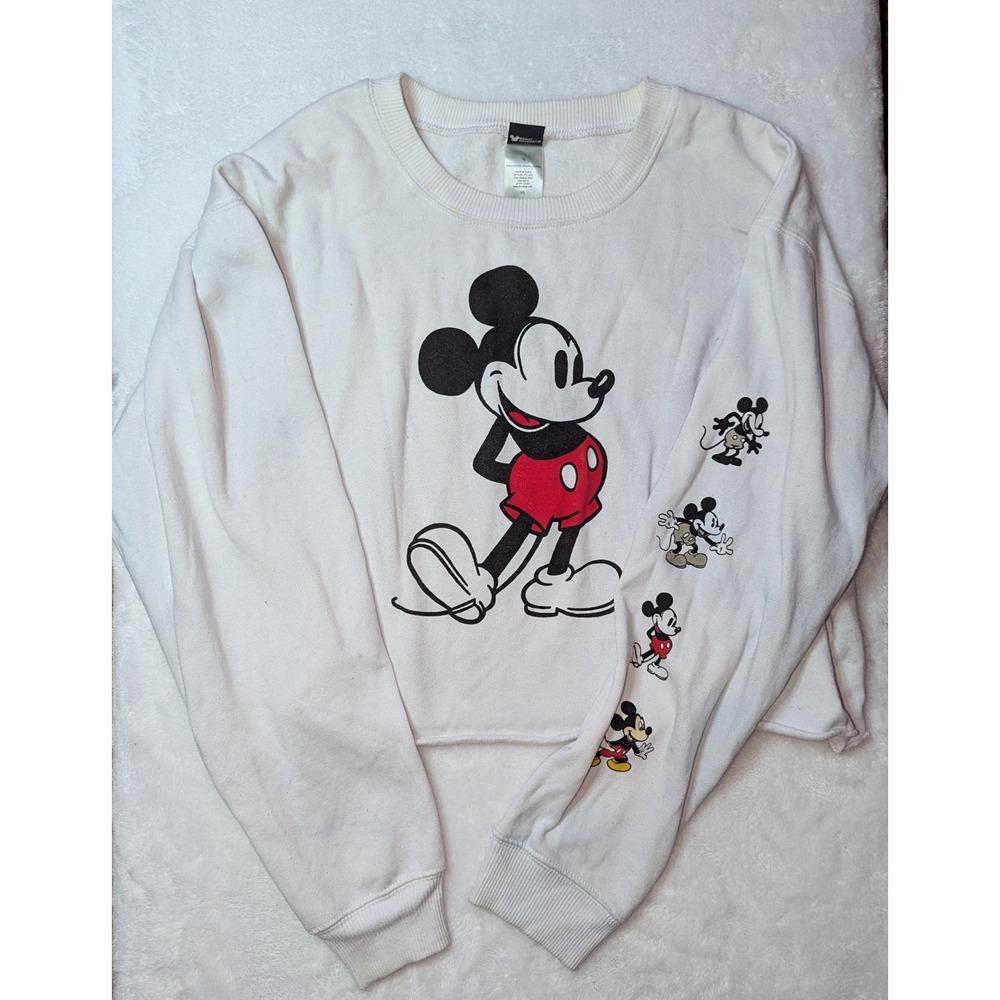 Disney Mickey Mouse‎ Cropped Sweatshirt White Graphic Sleeve Jerry Leigh XG XL